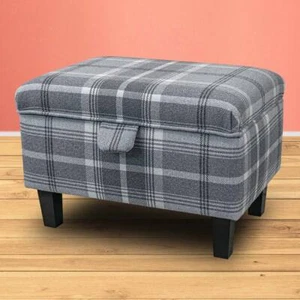 Tartan Grey Ottoman Foostool Storage Box Pouffe Upholstered Handmade Fabric - Picture 1 of 7