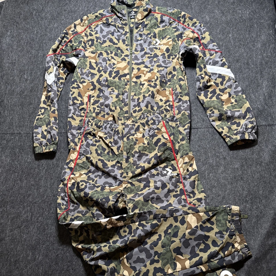 Converse Camo Track Suit Men Sz S Zip Leg & Pockets Red Piping Chuck Taylor 52 - Image 1 of 4