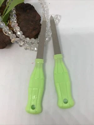 2x Professional Double Sided Stainless Steel Sapphire Nail File - 5 3/4" - Green - Image 1 of 4