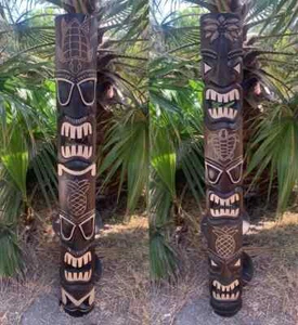 5 Foot Set of Hand Carved Wooden Tiki Totem Masks Tropical Bar Patio Decor 60"x - Picture 1 of 3