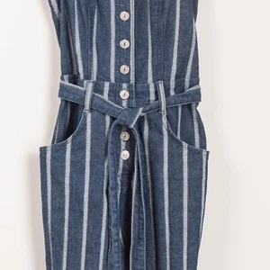 7 For All Mankind Women's Overall Jumpsuit Striped Denim Blue Size 24 - Picture 1 of 17