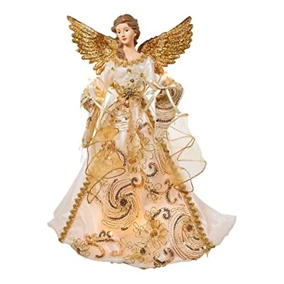 Kurt Adler Ivory and Gold Angel Christmas Tree Topper with 10 lights 16 Inch - Image 1 of 4