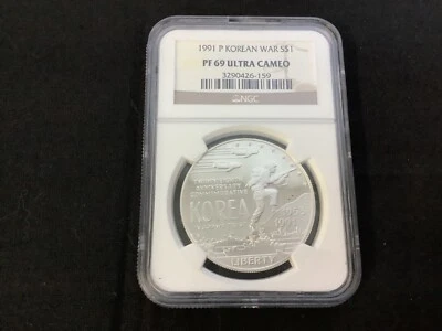 1991-P Proof $1 Korean War Commemorative Silver Dollar NGC PF69 Ultra Cameo! - Image 1 of 2