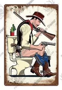 Cartel retro de baño con placa de baño de metal para inodoro de vaquero - Imagen 1 de 14