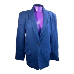 Nordstrom navy 100% merino wool vintage petite large women's blazer L - Picture 1 of 11