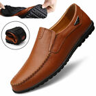 Mens Leather Slip On Wide Fit Memory Foam Casual Smart Walking Work Shoes Size