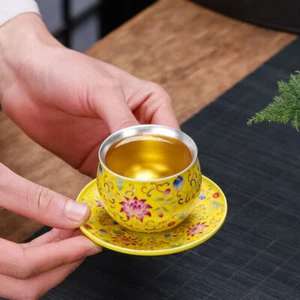 Taza de té de plata pura de porcelana artesanal esmaltada en color con platillo a la venta 80 ml nueva - Imagen 1 de 25