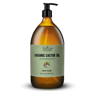 Organic Castor oil 1000ml -Glass Bottle + Pump, 100% Cold pressed, Hexane Free - Picture 1 of 6