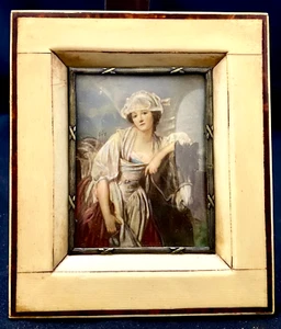 ANTIQUE MINIATURE, IVORINE/GLASS FRAME, PAINTED PHOTOGRAPH SIGNED WILLY c1920 g - Picture 1 of 4