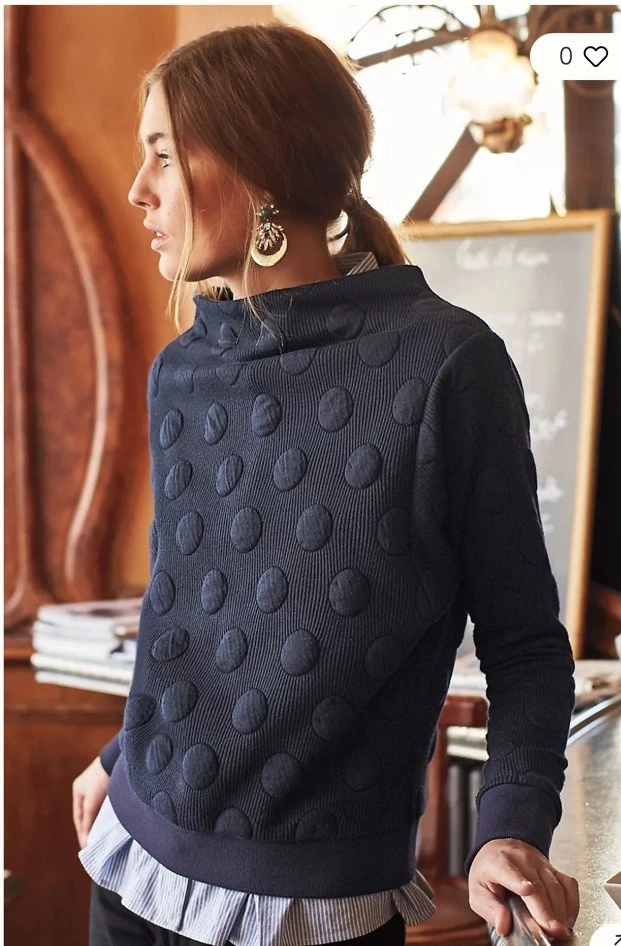 Suéter Anthropologie & Postmark Azul Marino Cuello Embudo Lunares Talla Pequeña Foto 1 de 4