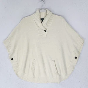 Ralph Lauren Sweater Womens Large Cream LRL Shawl Collar Knit Poncho Pullover - Picture 1 of 12