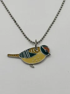 Enameled Multicolor Bird Pendant Necklace With Ball Silver Tone Chain 18”Length - Picture 1 of 4