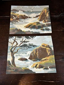 VTG Pair PAINT BY NUMBER Rocks OCEAN Coastal SEASIDE PAINTING 50s - 60s MCM 8x10 - Picture 1 of 8