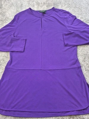 Lauren Ralph Lauren Tunic Blouse Purple size Large V neck Front Hi Low Hem - Image 1 of 4