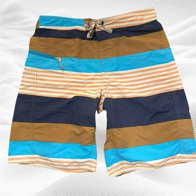 Pantalones Cortos PATAGONIA Para Hombres Wavefarer Ingeniería Fitz Rayas Marrón Azul 30X9 Foto 1 de 4