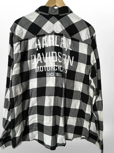 Harley Davidson Mens Black White Check Slim Fit Button-Up SZ XL Pearl Buttons - Picture 1 of 11