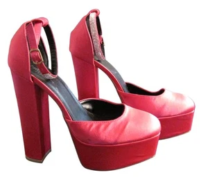 Charlotte Russe 8 Pink Satin 5 inch Platform Heels Rhinestone Ankle Strap - Picture 1 of 3
