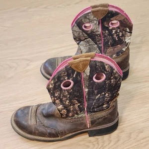 Ariat 10006854 Women's 9.5 B Brown Leather Camo & Pink Canvas Uppers Boots - Picture 1 of 13
