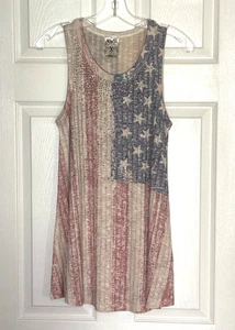 VOCAL Womens USA Y2K American Flag Stars And Stripes Rhinestone Tank Top Sz S - Picture 1 of 11