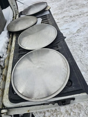 (Set of 4) Vintage 15" Stainless Steel Racing Disk Full Moon Hubcaps - Image 1 of 4