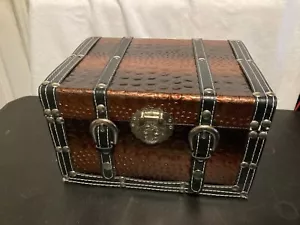 Wooden Treasure Chest Jewelry Keepsake Box Beauty Trunk Leather Straps 11"x8"x7" - Picture 1 of 8