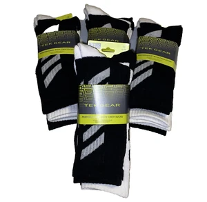Boys Large Crew Socks 12 pairs NEW Black White shoe size 3-10 Sock 9-11 Tek Gear - Picture 1 of 12