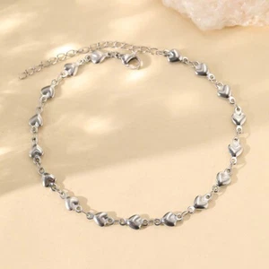 Damen Fusskette Herz Edelstahl 316 Fußkettchen 925 Silber Pl. Frauen Fußkette - Bild 1 von 4