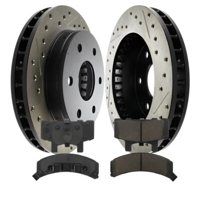 Front Drilled-Slotted Disc Brake Rotors With Pads For Cadillac Escalade 00-99 - Image 1 of 4