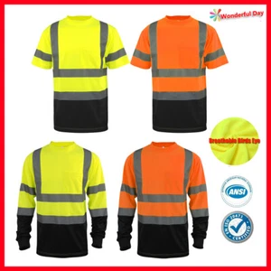 Camisa Hi Vis ANSI Clase 3 Camiseta Reflectante Ojo de Pájaro Poliéster Parte Inferior Negra - Imagen 1 de 14