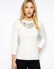 TED BAKER cream jewel embellished sweater jumper top silk cashmere party 4 14 L