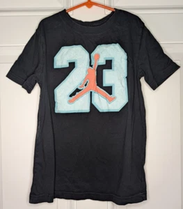 Jordan Shirt Boys Size Medium Black With Aqua & Orange Air Jordan 23 Game Time - Picture 1 of 4