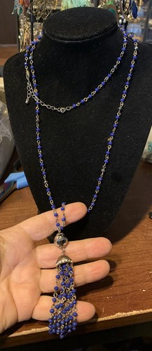 VETEMENTS Collana Tipo Rosario Navy Con Frangia Fibbia Aragosta Argento Lunga