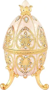 Faberge White Gold Enameled Egg Crystal Decorative Figurine Jewelry Trinket Box - Picture 1 of 6