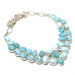 Bonito collar de joyería espiritual de plata de ley 925 hecho a mano con piedras preciosas Larimar - Imagen 1 de 6