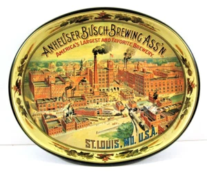 Vintage Anheuser-Busch Brauerei Assn oval Biertablett Brauerei Bild größte Brauerei - Bild 1 von 2