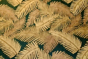 Fabric Remnant: Contemporary Palm Leaf in Light Brown & Tan on Black Background - Picture 1 of 4
