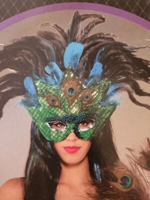 Peacock Feather Mask Masquerade for Women Venice Carnival Mardi Gras Mask blue - Image 1 of 4