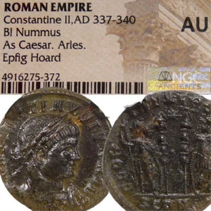 Constantine II Epfig Hoard. R5 in RIC EXTREMELY RARE! NGC AU Soldiers Roman Coin - Picture 1 of 10