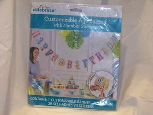 "Happy Birthday" Party Banner Customizable Age Banner with Number Stickers 7FT - Picture 1 of 5