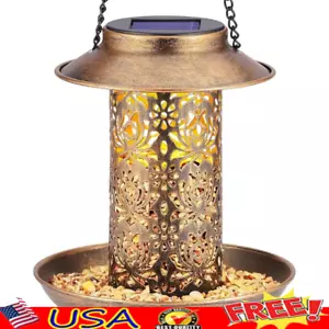 Solar Bird Feeder Metal Hanging Lantern Wildlife Garden Gift Heavy Duty S Hook - Picture 1 of 7