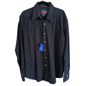 NWT Robert Graham Men's Long Sleeve Button Up Textured Black Shirt Size XL - Picture 1 of 10