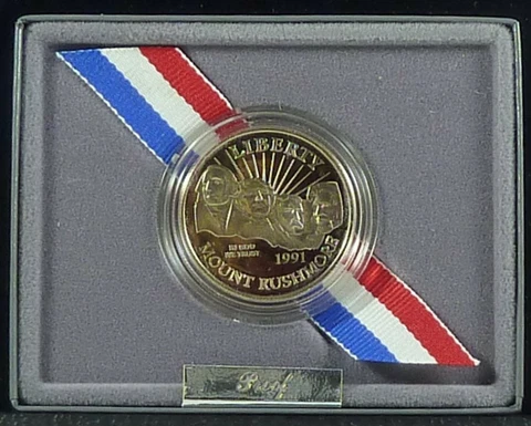 1991 S Mt Rushmore Proof Half Dollar Clad 50c US Coin with US Mint Box and COA Cover