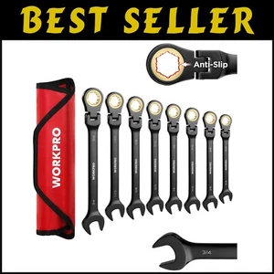 Durable Chrome Vanadium 8-Piece Wrench Set with Rolling Pouch, Flex-Head Design - Picture 1 of 9