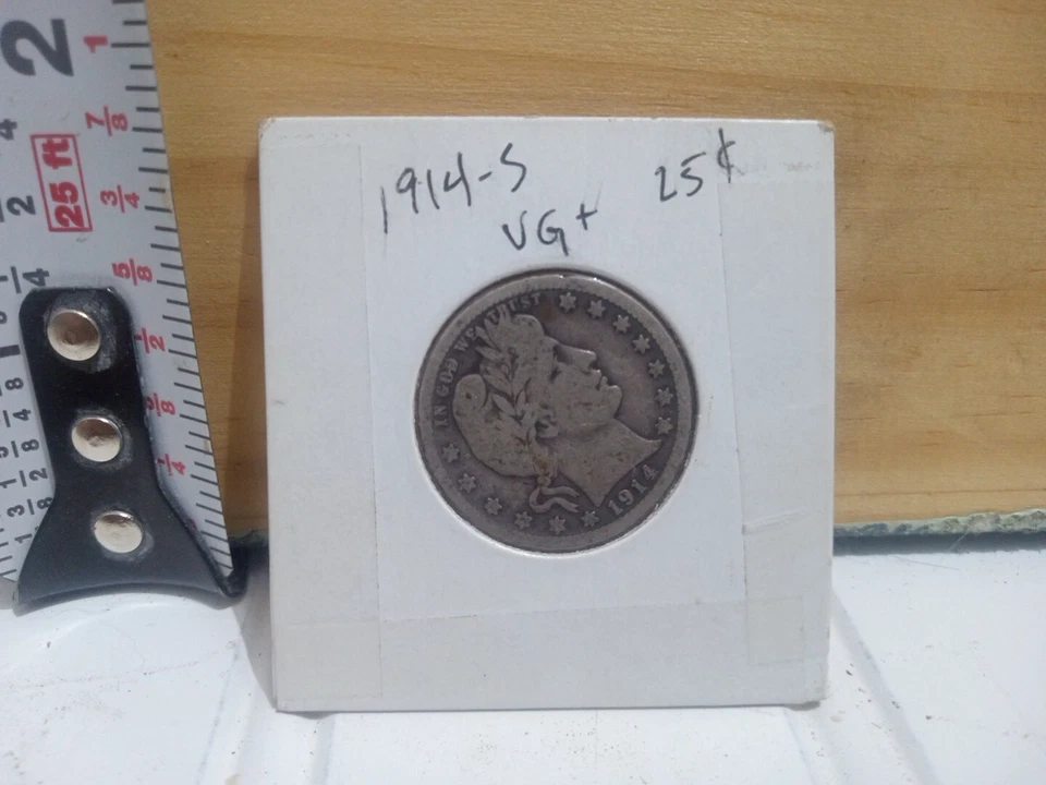 Rare 1914 S Barber Quarter Vg+ Key Date Silver Coin - Image 1 of 4