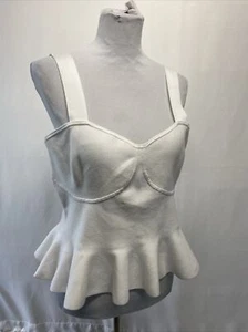 Express Women’s XL White Knit Stretch Peplum Strappy Cropped Top - Picture 1 of 12