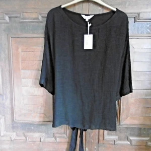 Brora black textured linen cool and comfy boat scoop neck elbow sleeve top 18 - Picture 1 of 11