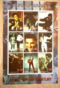 TADJIKISTAN, Elvis Presley, musique, cinema Feuillet 9 timbres en 2001. Neuf. ** - Imagen 1 de 1