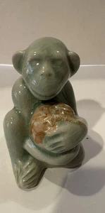 Celadon Porcelain Green MONKEY With Fruit Signed 3.5” - Picture 1 of 10