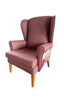 PINK  WING CHAIR WITH FLORAL PATTERN OCCASIONAL CHAIR ORTHOPAEDIC HIGH BACK - Image 1 of 3