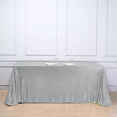 90x156" Silver SEQUIN RECTANGLE TABLECLOTH Light Gray Party Catering Linens SALE - Image 1 of 4